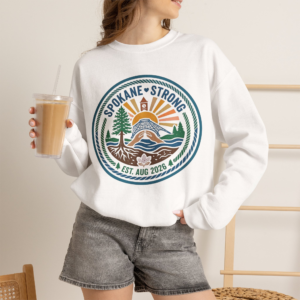 SPOKANE STRONG | Retro-Badge Crewneck | 100% Proceeds Support Spokane Complex Fire Relief Fund